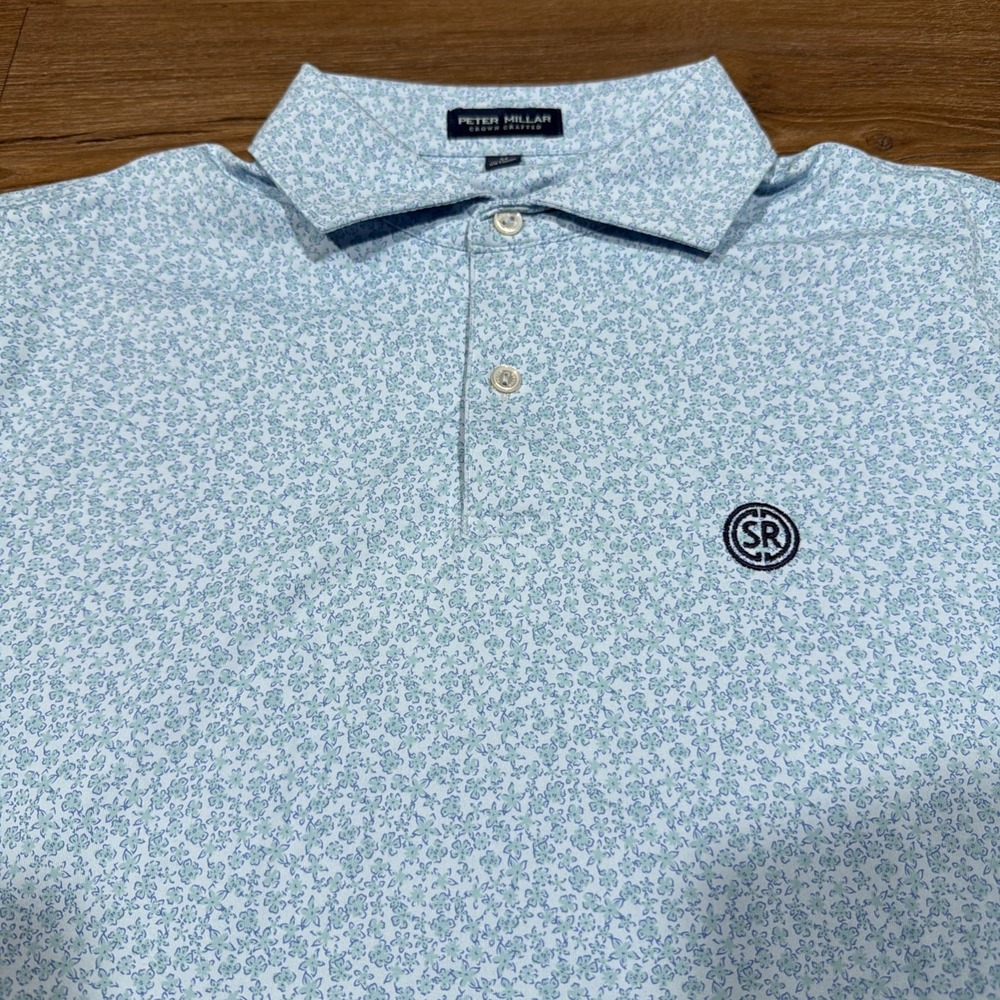 Peter Millar Crown Crafted Mens MEDIUM Blue Frost Solano Floral Performance Polo